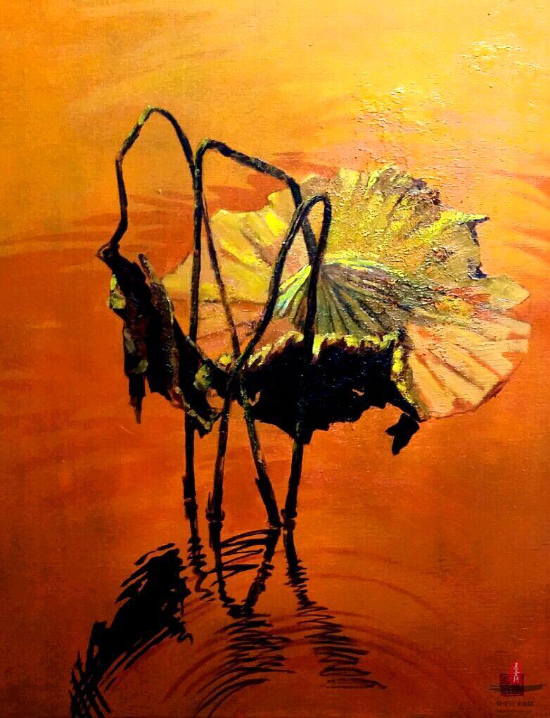 崔龙油画《荷韵》
